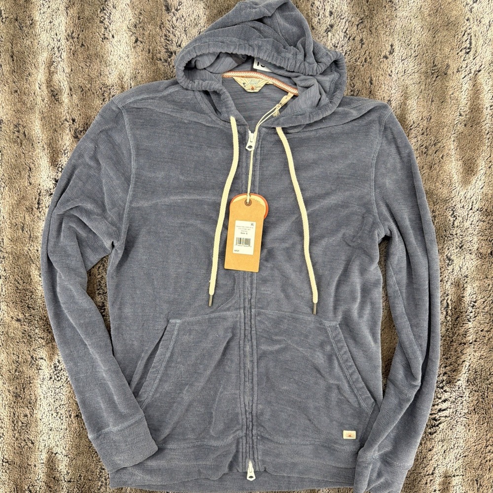 NWT FAHERTY BRAND Travel Cabana Terry Full Zip Hoodie Sky Storm Blue Gray Small